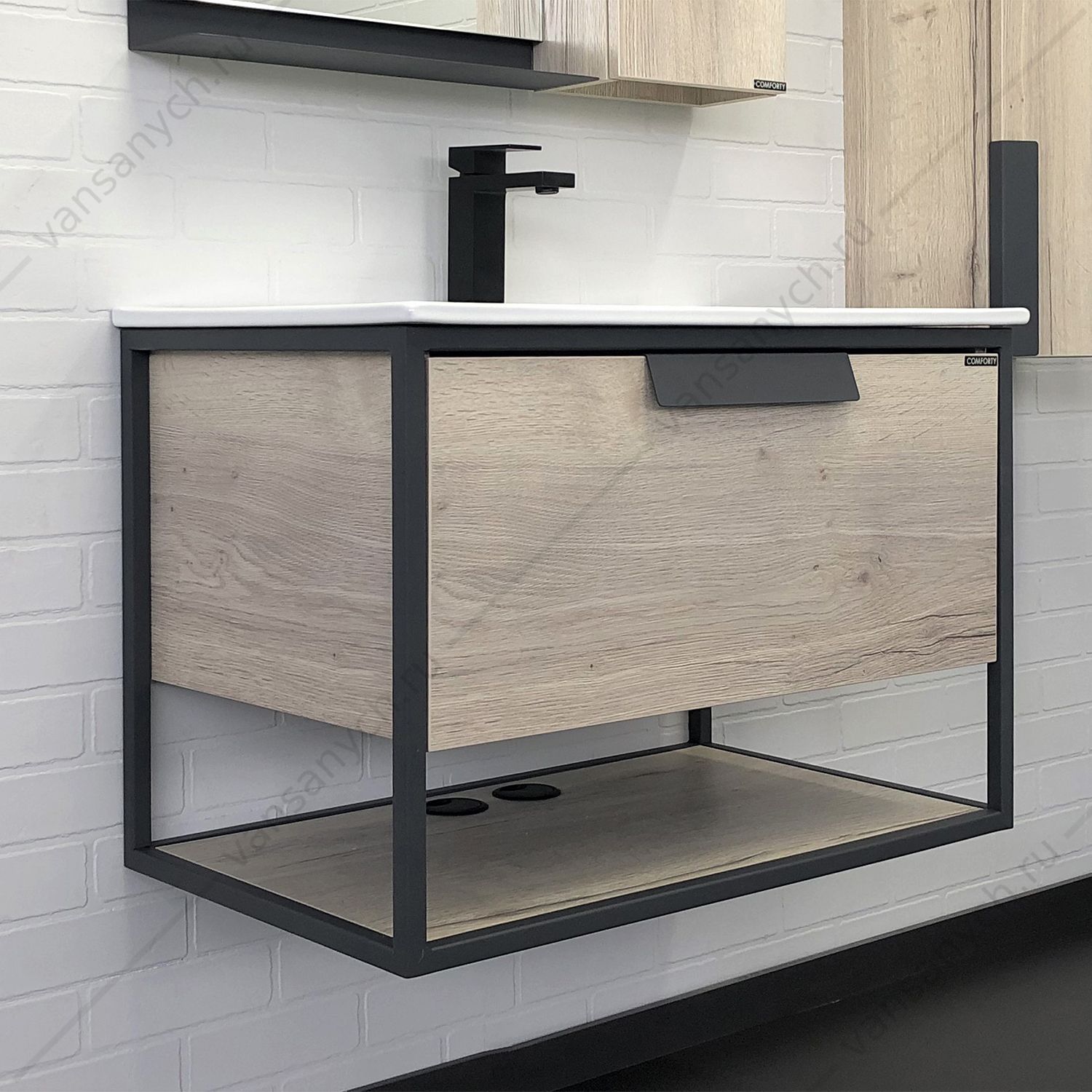 00-00008475 Тумба с раковиной 75 COMFORTY Бонн графит/дуб дымчатый с раковиной COMFORTY 75E, 00-00008475CF Comforty (Россия) купить в Тюмени (Ван Саныч™)