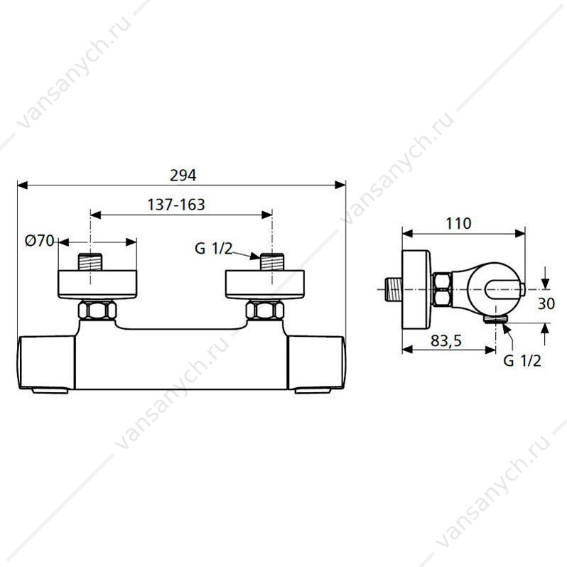 Термостатический настенный смеситель для душа Ideal Standard CERATHERM 25 A6420AA Ideal Standard (Бельгия) купить в Тюмени (Ван Саныч™)