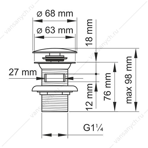 Донный клапан Push-up хром A024 (для раковин с переливом) WasserKraft (Германия) купить в Тюмени (Ван Саныч™)