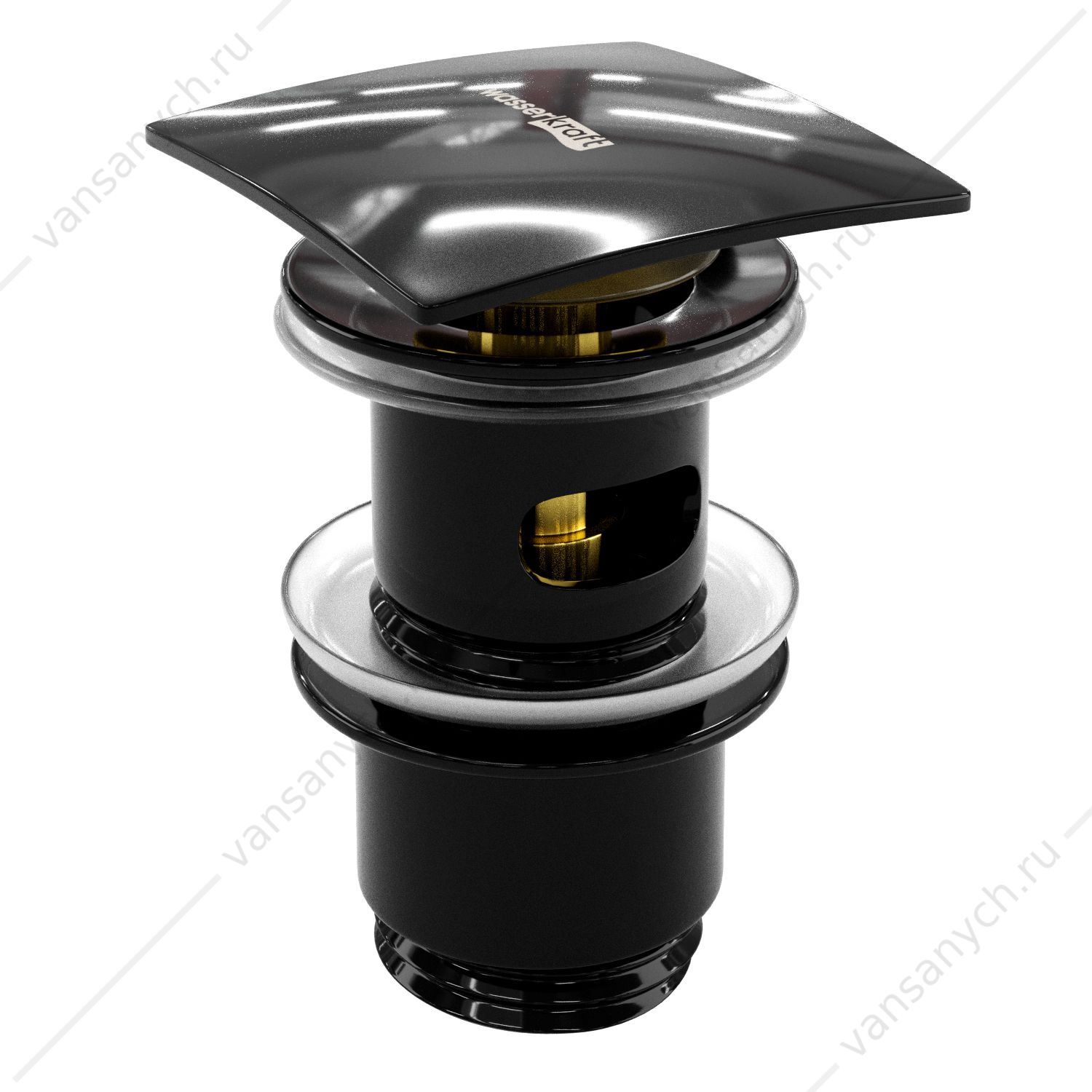 Донный клапан прямоугольный Push-up черный глянец A166 (для раковин с переливом) WasserKraft (Германия) купить в Тюмени (Ван Саныч™)