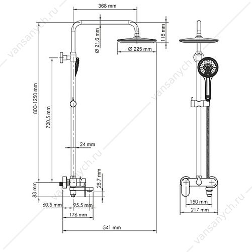 9061987 Душевая система со смесителем для ванны/душа, поворот. излив A17401, черный матовый WasserKraft (Германия) купить в Тюмени (Ван Саныч™)